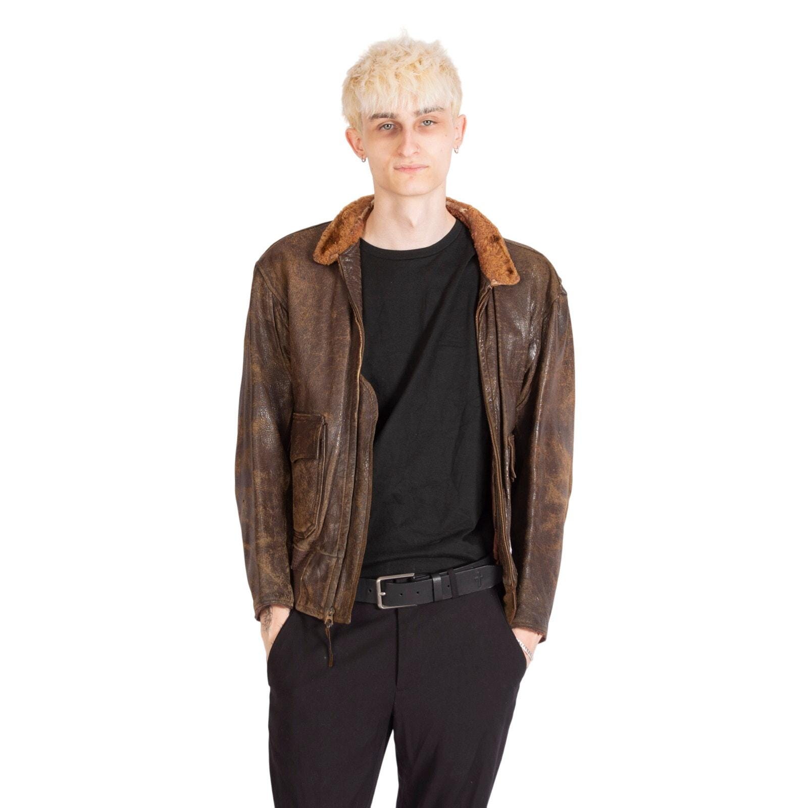 ブラウン レザージャケット ポケット付き 1950 年代 メンズ ブラウン レザー ジャケット | ファーカラー