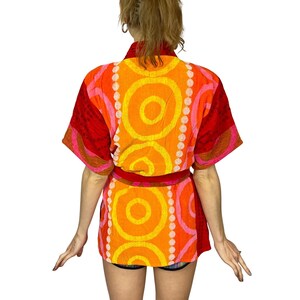 1960s Terrycloth Robe | Red, Orange & Pink | Beach Cover Up | Vintage image 2