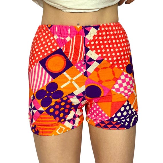 Shorts psicodélicos de los años 60 XXS Rosa, naranja, morado