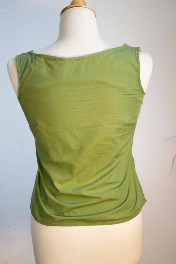 1950s Green Sleeveless Fitted Blouse Top | Size S… - image 3