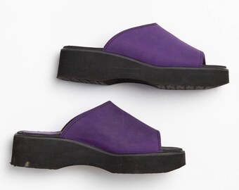 90s Beach Girl Purple and Black Platform Slides | Size US 9 | VTG Vintage