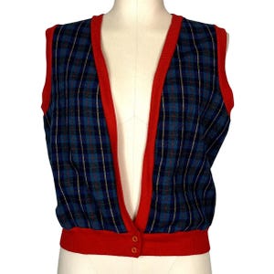 Chaleco a cuadros azul y rojo de los años 60 / Grande / Vintage