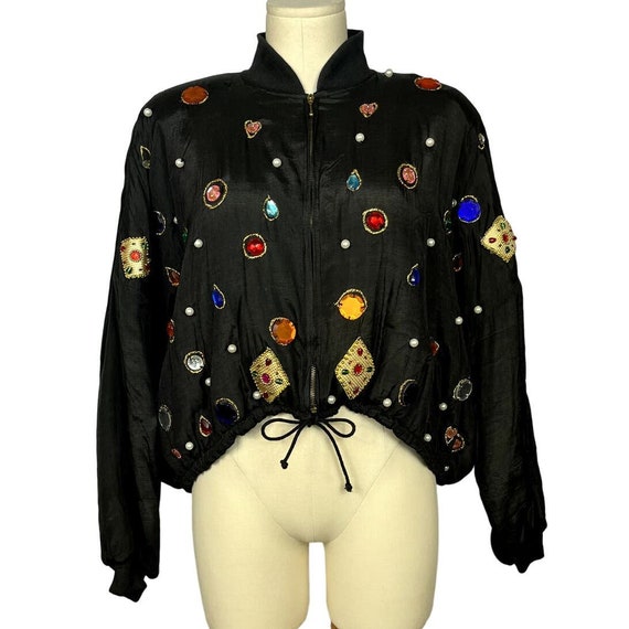 1980s Black Bejeweled Jacket | Cropped | NOS | Vi… - image 1