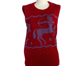 60s Red Sagittarius Sweater Vest | Mens | Small | Zodiac | Vintage