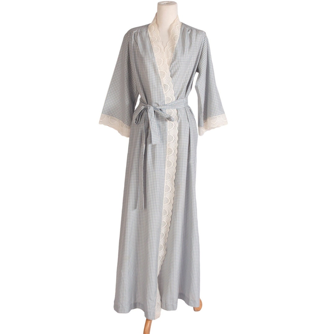 1970s Designer Gingham Robe | One Size | Givenchy | Blue and White ...