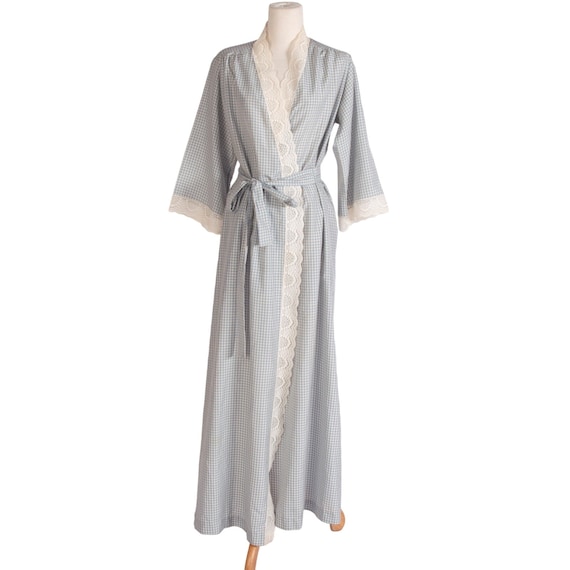 Peignoir vichy de createur des annees 1970 Taille unique Givenchy Bleu et blanc Dentelle millesime Etsy France