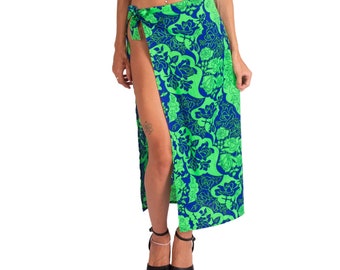 Wikkelrok voor zwemkleding uit de jaren 60 | Groen en blauw | Badpak | Klein | Vintage