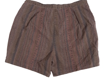 1950s Brown Shorts | Waist 34" | Side Zip | Cotton | Vintage
