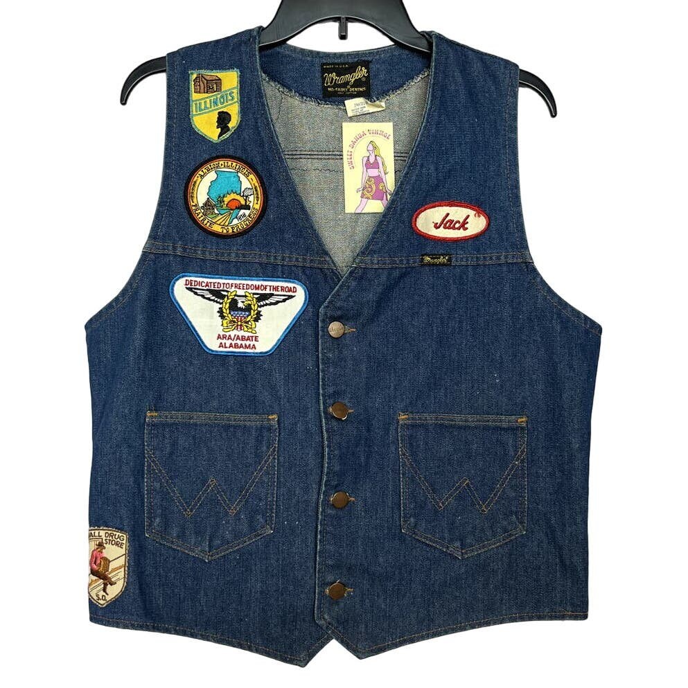 1970 年代 パッチ デニム ベスト | Wrangler | 胸囲 42 | ヴィンテージ 
