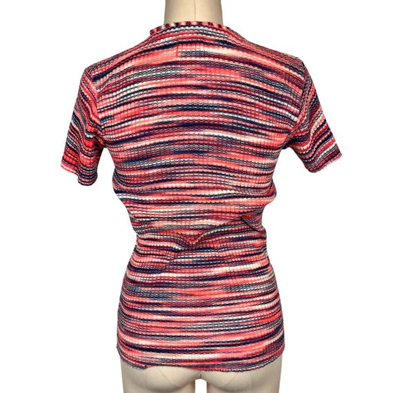 1970s Knit Blouse | Small | Pink and Purple | Str… - image 2