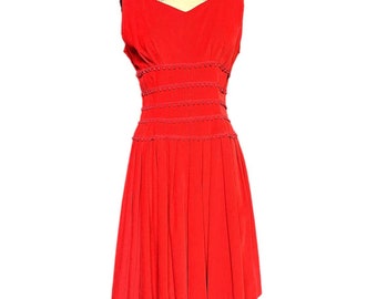 60er Jahre Rotes Cord Kleid | Büste 34 | VTG Vintage