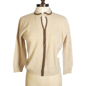 1950s Cashmere Cardigan | Beige & Brown | Dalton | Vintage