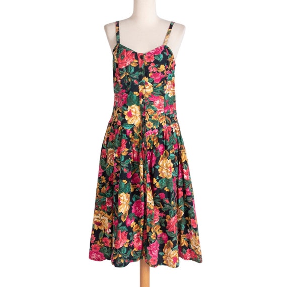 Black Vibrant Floral Fitted Bodice Summer Dress Black Vibrant Floral Fitted Bodice Summer Dress