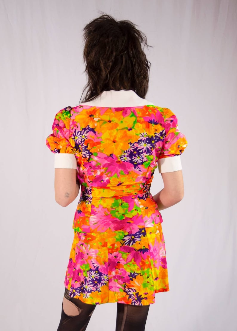 70s Handmade Floral Top & Skirt Set VTG image 2