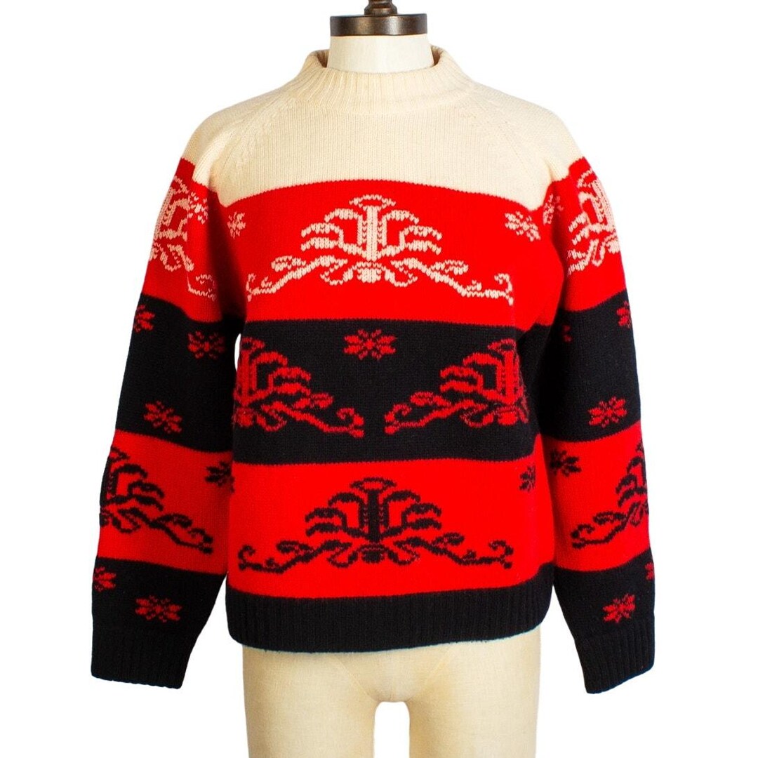 1960s Red, Black & Cream Wool Knit Sweater | Pullover | Vintage - Etsy
