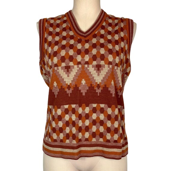 1970s Sweater Vest Medium Brown and Orange Vintage Israel