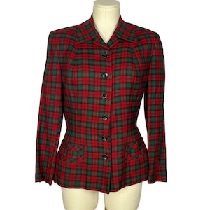 1940s Red & Green Plaid Blazer | Tailored | Bust 36 | Waist 30 | Vintage