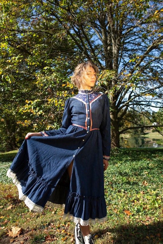 RARE 1970s Denim Gunne Sax Dress | Size Small | 40