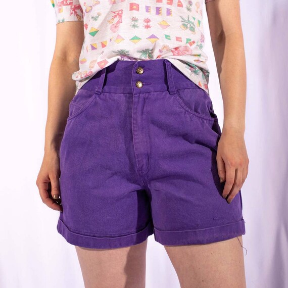 NoteworthyGarments 90's Vintage High Rise Purple Denim Shorts / Size 27