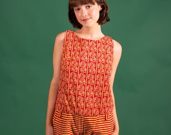 1960s Red and Yellow Novelty Print Swimsuit | Large | Vintage VTG