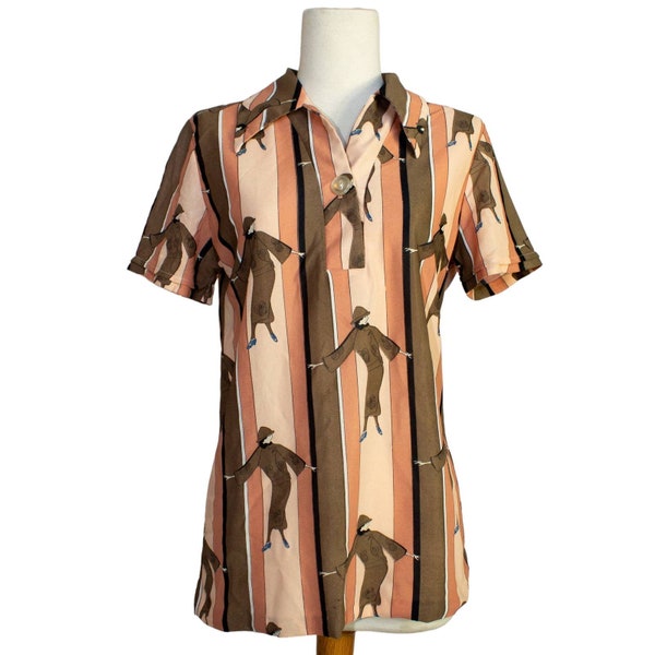 70s Novelty Print Collard Shirt | Bust 38 | Vintage