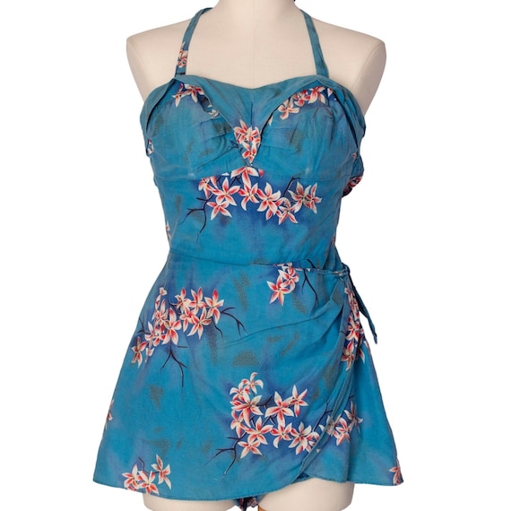 1950s Blue Sarong Playsuit | Wrap Skirt | Waist 3… - image 1
