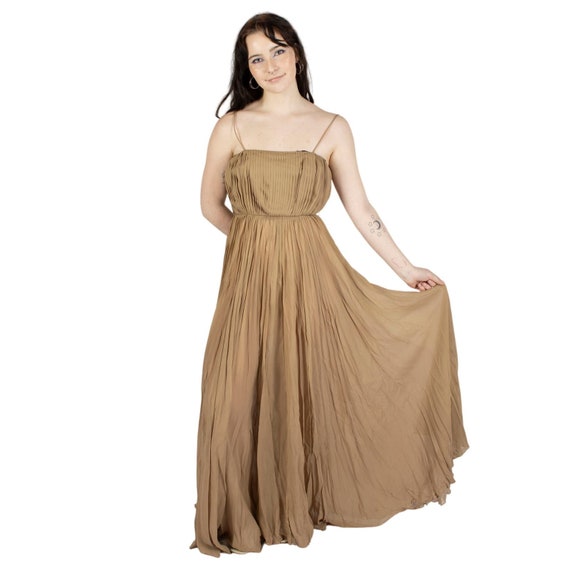 1970s Light Brown Maxi Dress | Bust 34 | Waist 29… - image 1