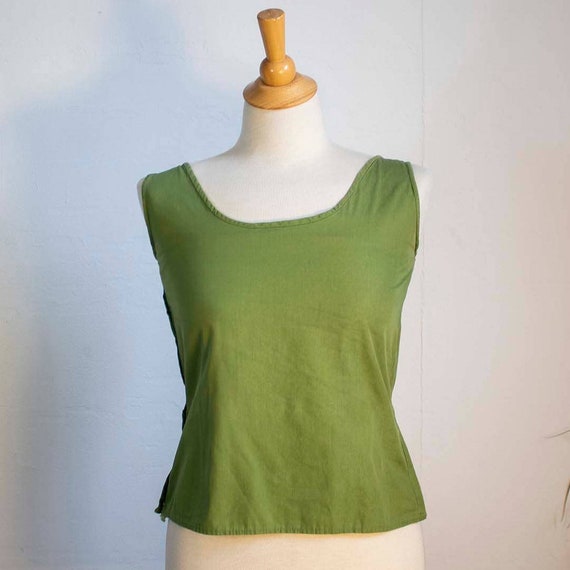 1950s Green Sleeveless Fitted Blouse Top | Size S… - image 1