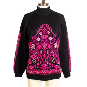 1960s Black & Pink Sweater | Wool | Mock Neck | Vintage