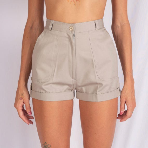 1970s Beige Shorts High Waisted Waist 24 Extra Small Vintage