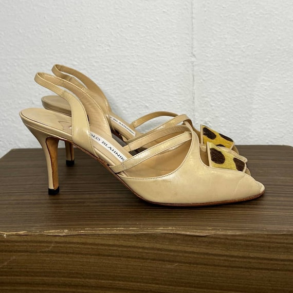 Manolo Blahnik Cheetah Print Ponyhair Slingback H… - image 1