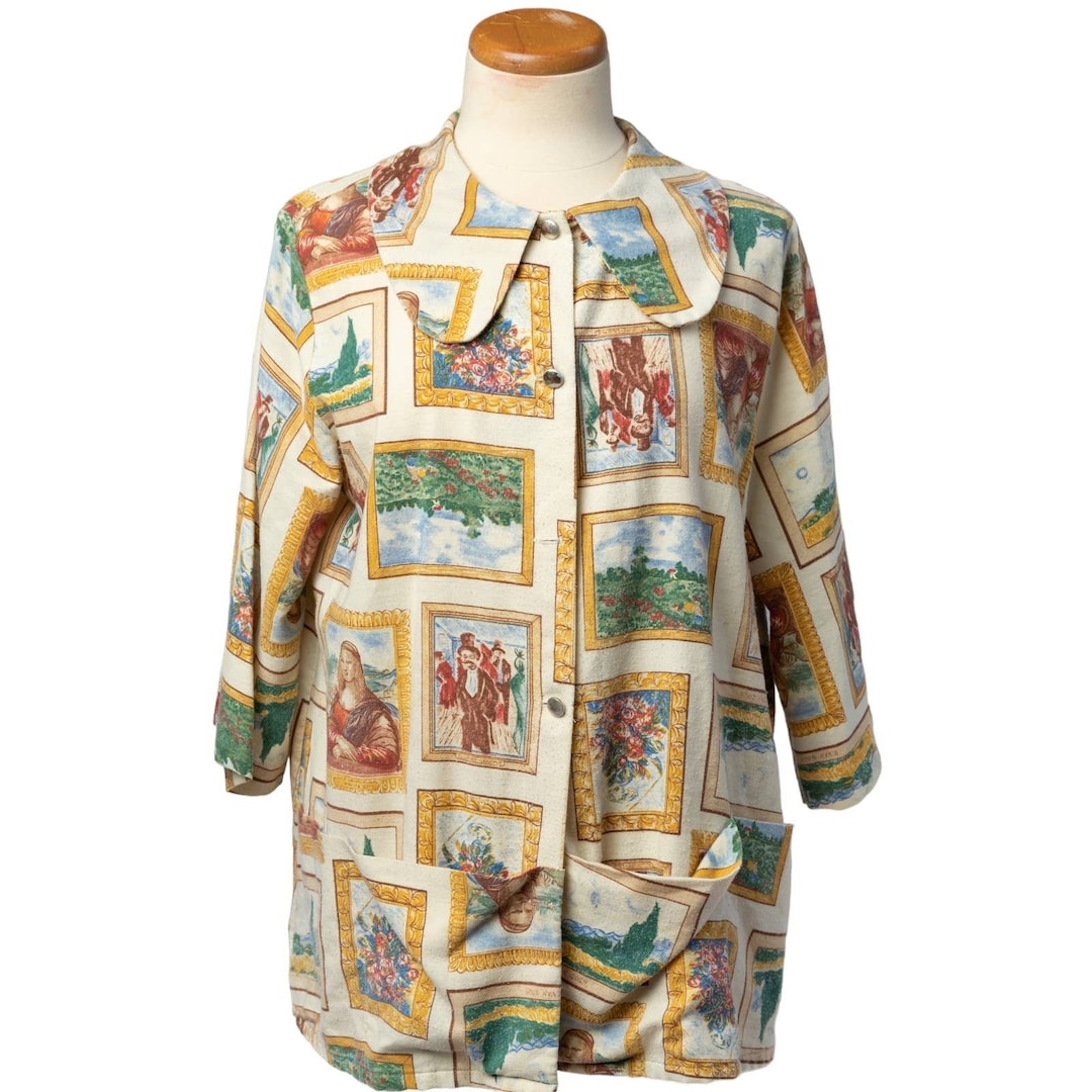 Vintage Oil Painting Print Button Shirt