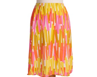 1970s Pink Yellow Pattern Skirt | Waist 24-34" | Vintage