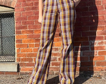 1970s Plaid Bell Bottom Pants | Waist 30” | Hip | Vintage VTG