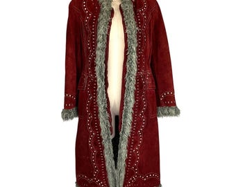 1970s Red Penny Lane Coat | Suede | Small | Vintage