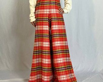 1960s Plaid Elephant Bell Bottoms | XXS-Small | Waist 24-28&quot; | Vintage VTG