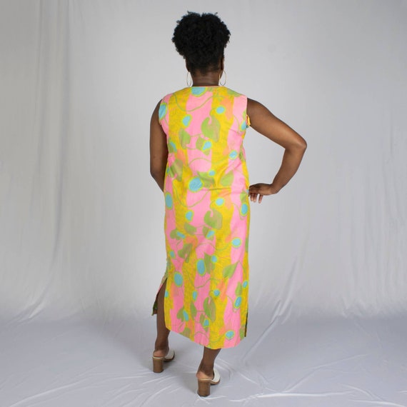 60s Pink & Yellow Maxi Dress | Size L | VTG Vinta… - image 3