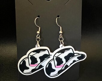 Cowgirl hat earrings/Cow print earrings