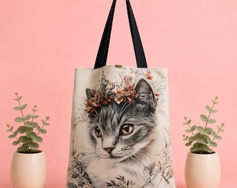 Cat Tote Bag: Cat Lovers gift,  Reusable Canvas Shopper. Kids, mums, Gifts, whimsical