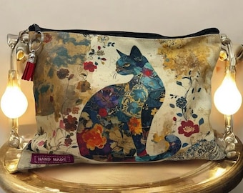 Luxury Cat Makeup Bag, Organizer Pouch: Floral Zipper Holder, Work Organizer Purse