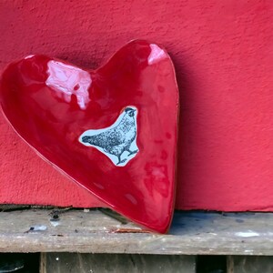 Little chicken red heart trinket tray handmade pottery image 5