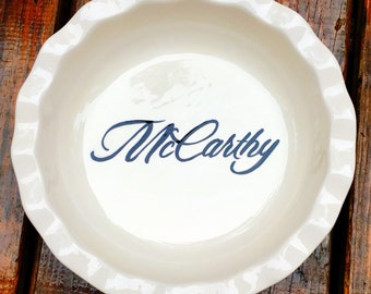 Personalized Ceramic Pie Dish: Custom Monogrammed Family Name Baker