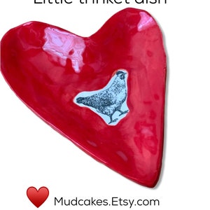 Little chicken red heart trinket tray handmade pottery image 2