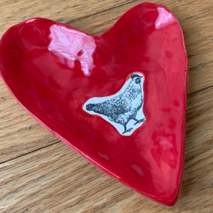 Little chicken red heart trinket tray handmade pottery image 3