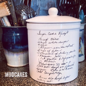 CUSTOM personalized handmade large ceramic cookie jar with seal favorite quote or logo,handwritten recipe great mom or family gift