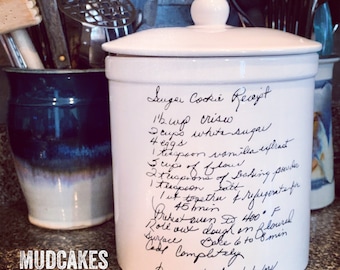 Custom Handwritten Recipe Ceramic Cookie Jar: Personalized Family Gift