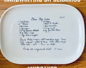 CUSTOM handmade ceramic serving platter favorite quote or logo, handwritten recipe great mom or family gift