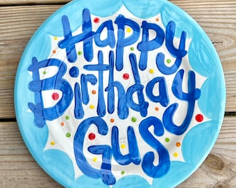 Handmade made to order ceramic birthday plate personalized 10 inch