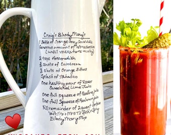 Custom Handmade ceramic Pitcher with your handwritten drink recipe , name or slogan