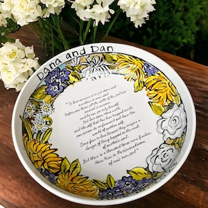 Unique custom designed handmade wedding ceramic bowl personalized with handpainted rim design image 1